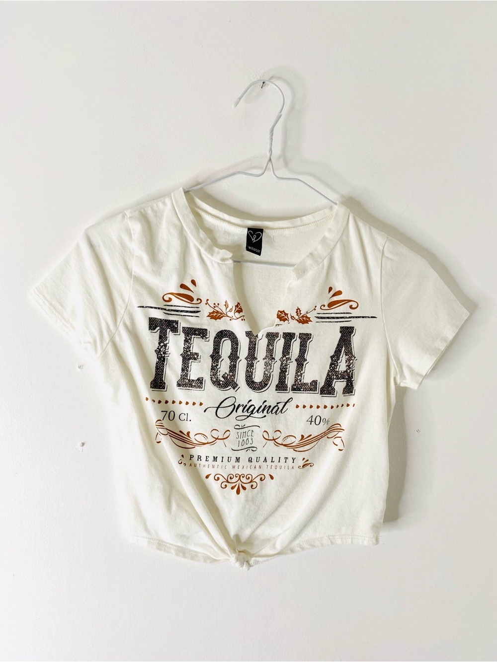 Windsor Tequila Graphic Knot Front Crop Tee